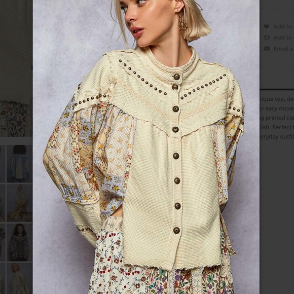 POL “Priscilla 2” POL Blended Thermal and Fabric Paneled Top with Studs 60A - Picture 1 of 6